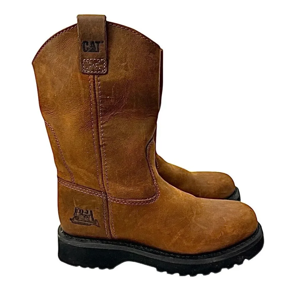 Caterpillar Safety Boots Mens Leather Work Shoes Size 6 M Soft Toe Pre-Owned